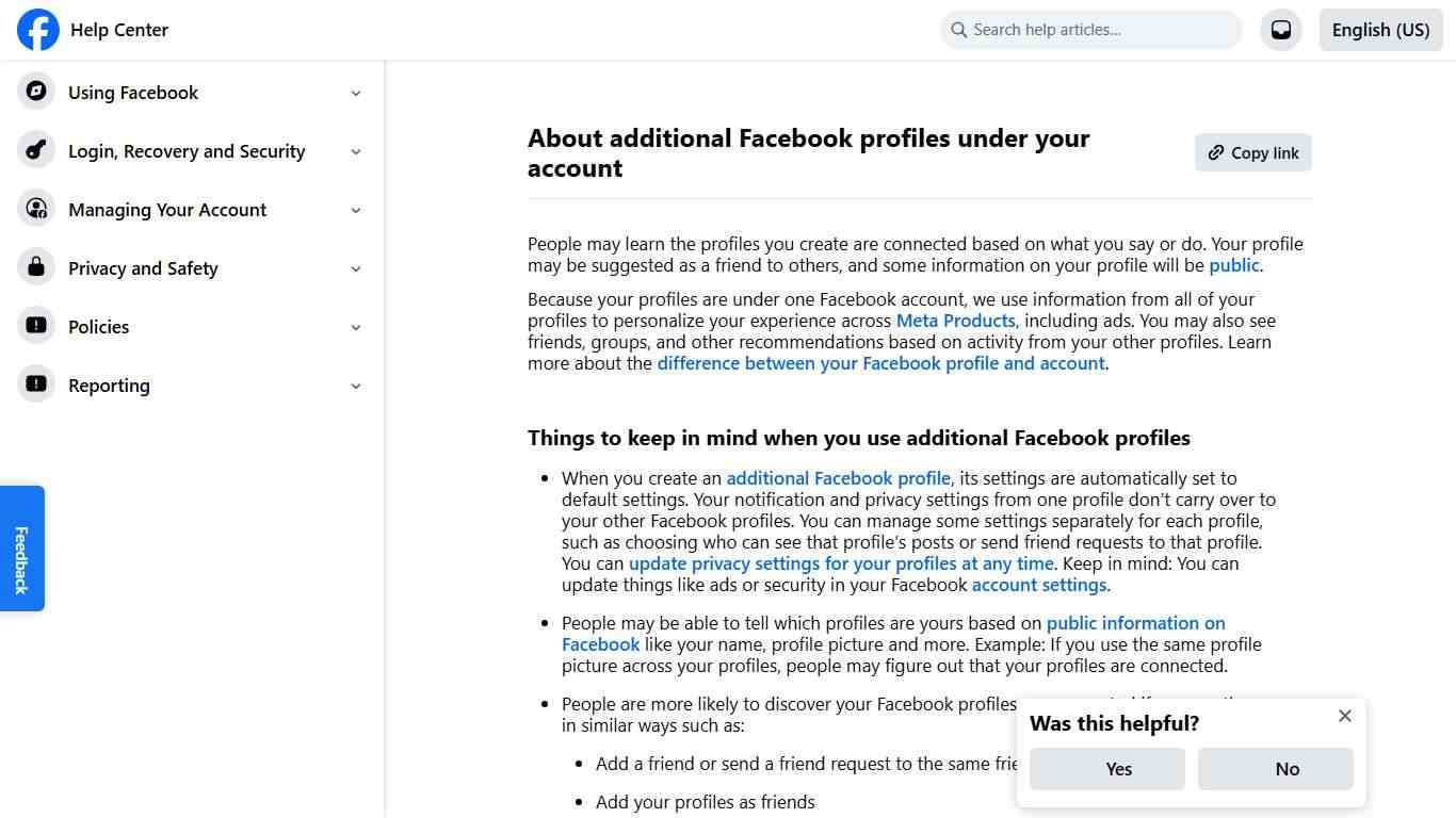 About additional Facebook profiles under your account Facebook Help Center