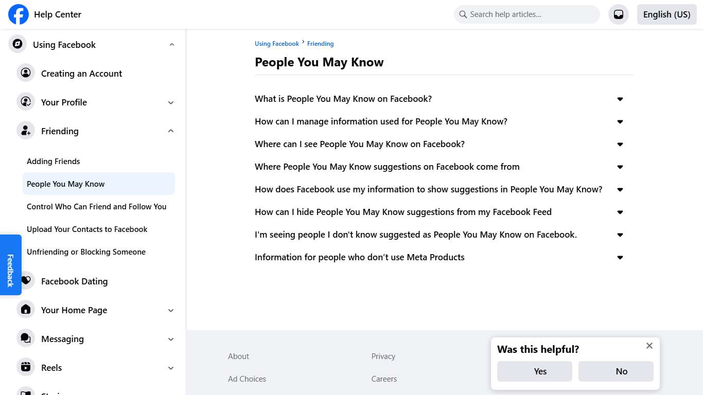 People You May Know Facebook Help Center